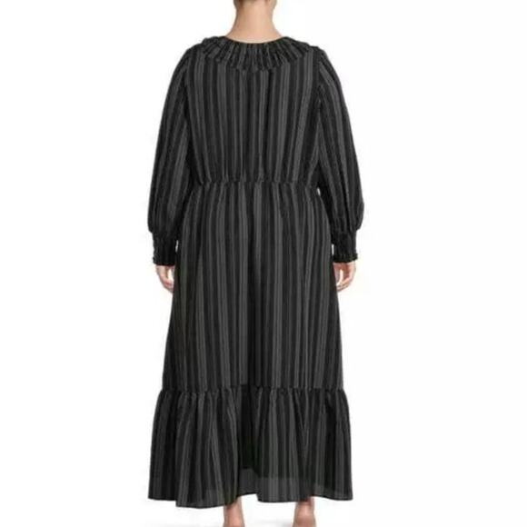 Terra & Sky Black Stripe Peasant Cottagecore Maxi Dress 4X Ruffle Farm Country - Picture 2 of 16